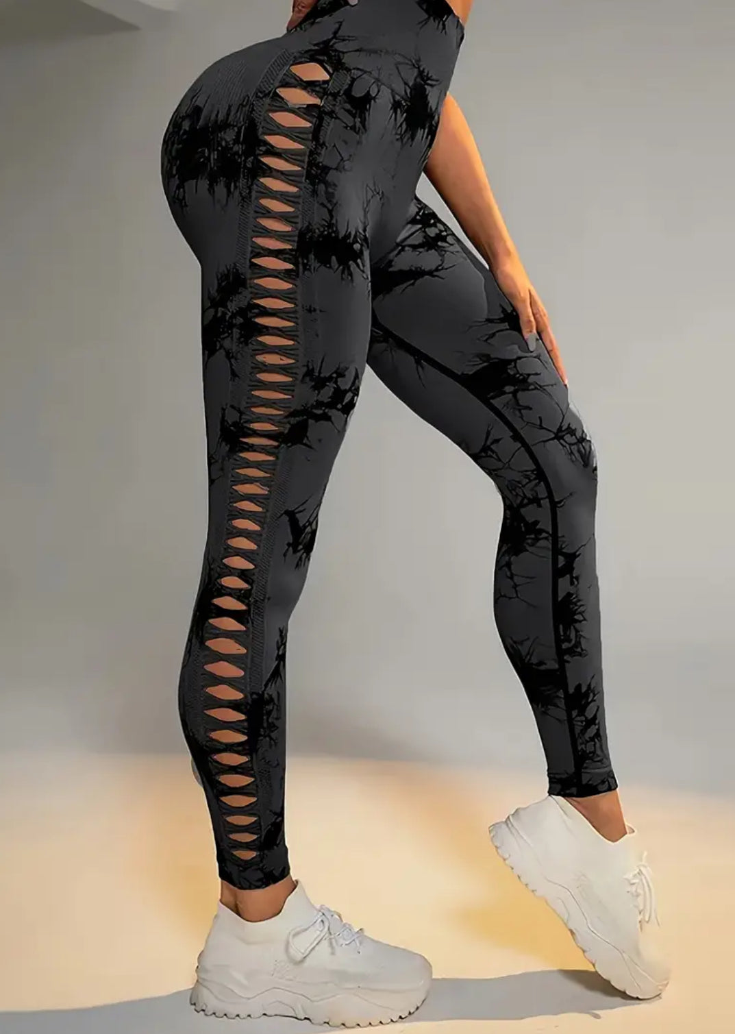 Women's High-Waisted Hollow-Out Tummy Control Yoga Pants | Seamless All-Season 