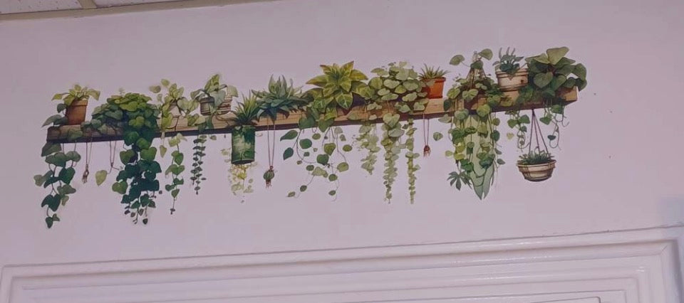 1pc Vinal Fresh Potted Green Plants & Vine Wall Decal Sticker