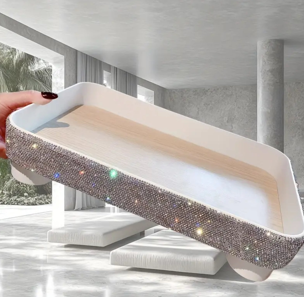 1pc Sparkling Faux Diamond Tray, Decorative Cosmetic & Jewelry Storage Organizer