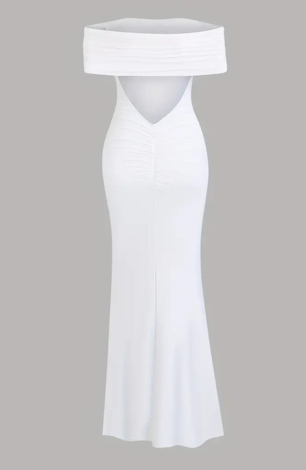 Backless Maxi Dress Elegant Off-Shoulder Stretchy Subtle Ruche Detail