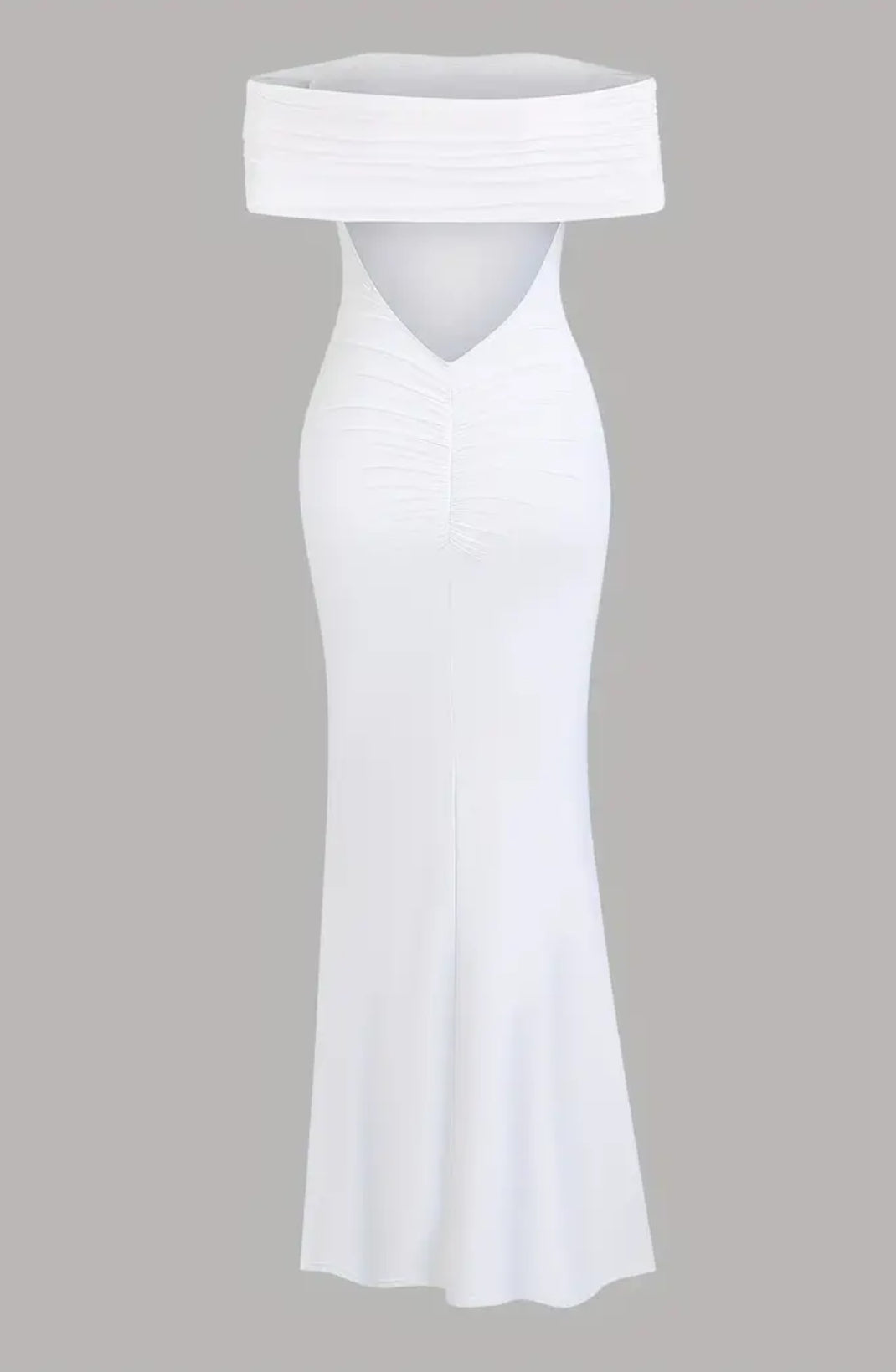 Backless Maxi Dress Elegant Off-Shoulder Stretchy Subtle Ruche Detail