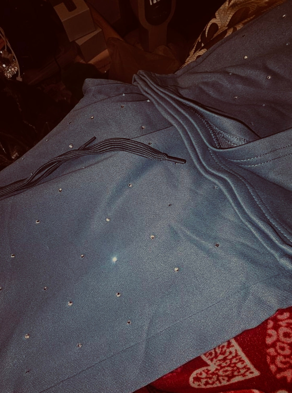 Rhinestone Embellished High Waist Drawstring Loose Fit Sweatpants