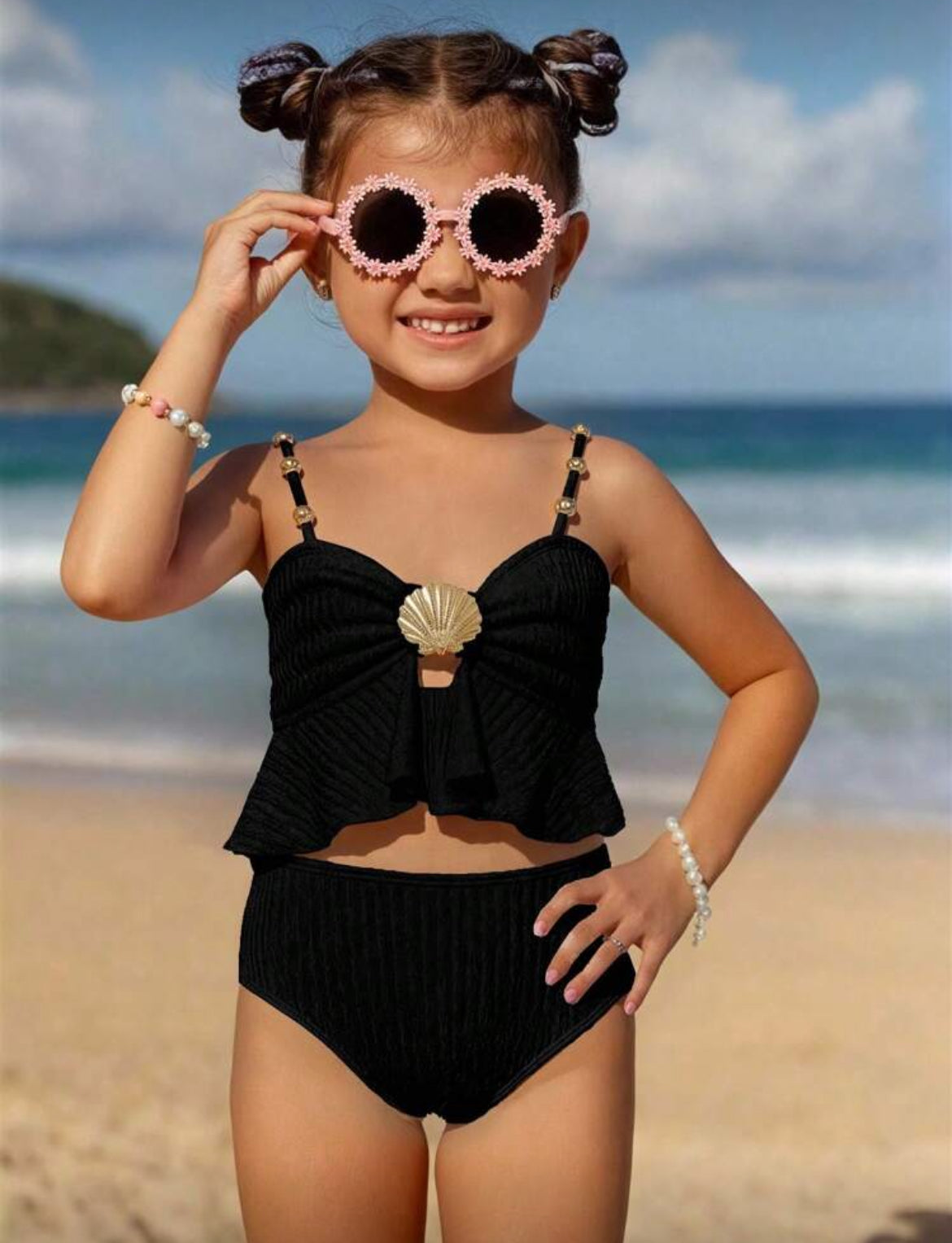 Girls Mermaid Shells Swimsuit With Matching Bottom 