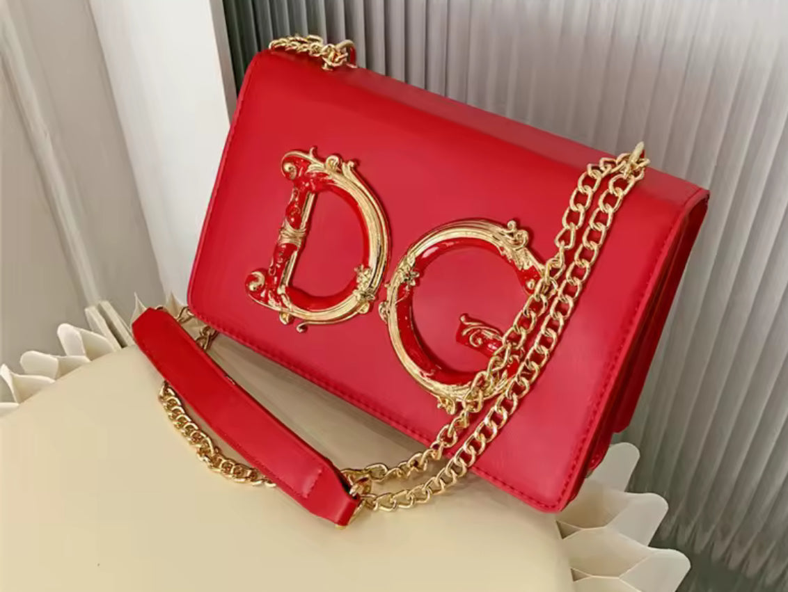DG Chain Link Strap | Napa Leather Crossbody Shoulder Handbag 