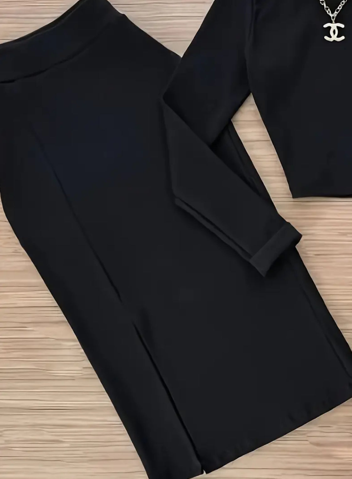 “Eva” Chic Two-Piece Set, Slim-Fitting High-Neck Top + Split Long Skirt