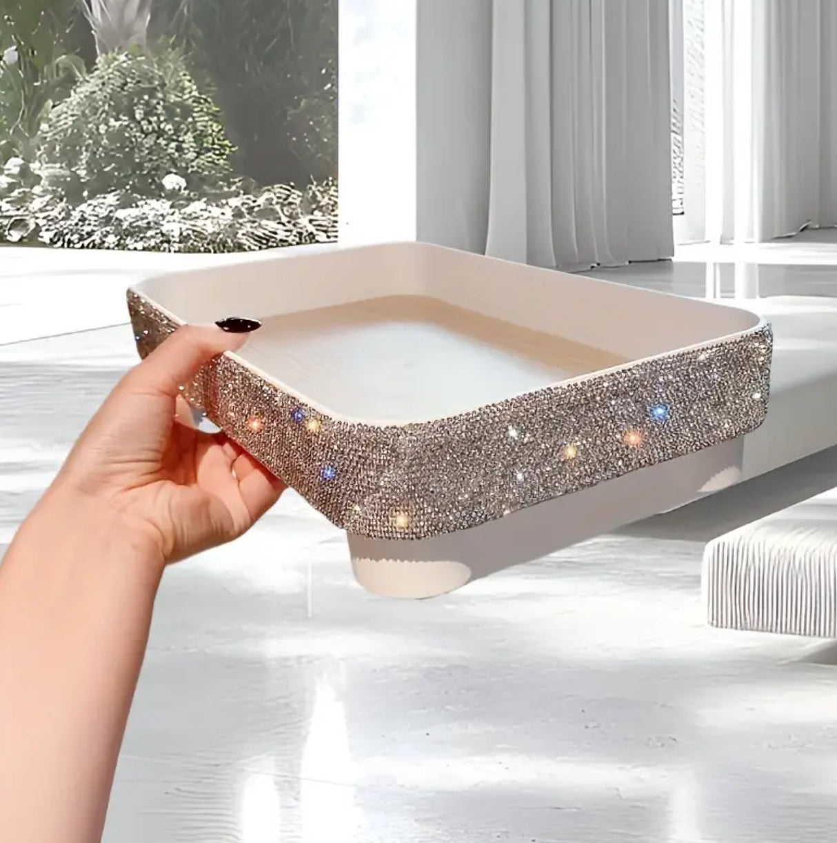 1pc Sparkling Faux Diamond Tray, Decorative Cosmetic & Jewelry Storage Organizer