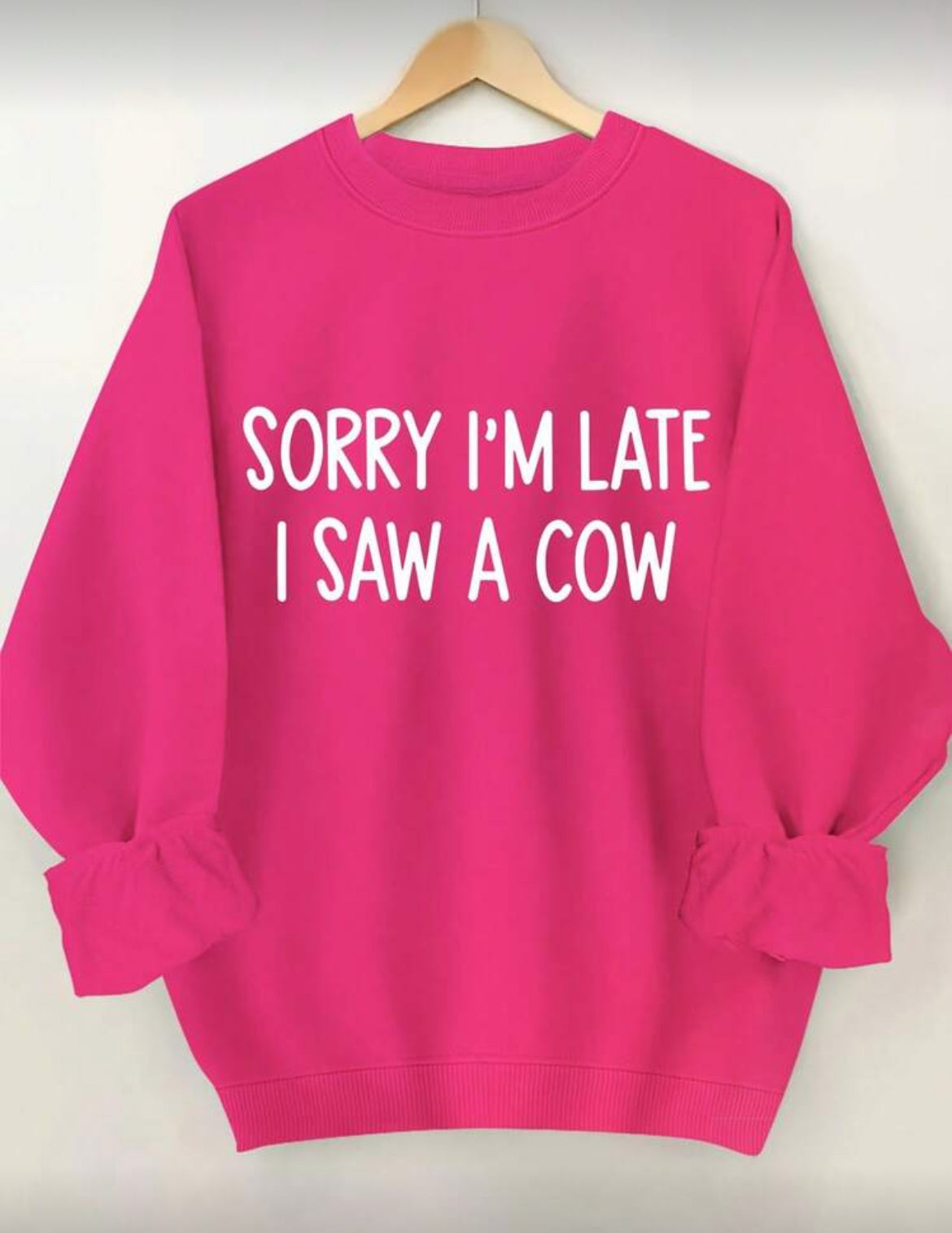 Women's Sweatshirt - 'Sorry I'm Late, I Saw A Cow’ Loose Round Neck Casual Style 