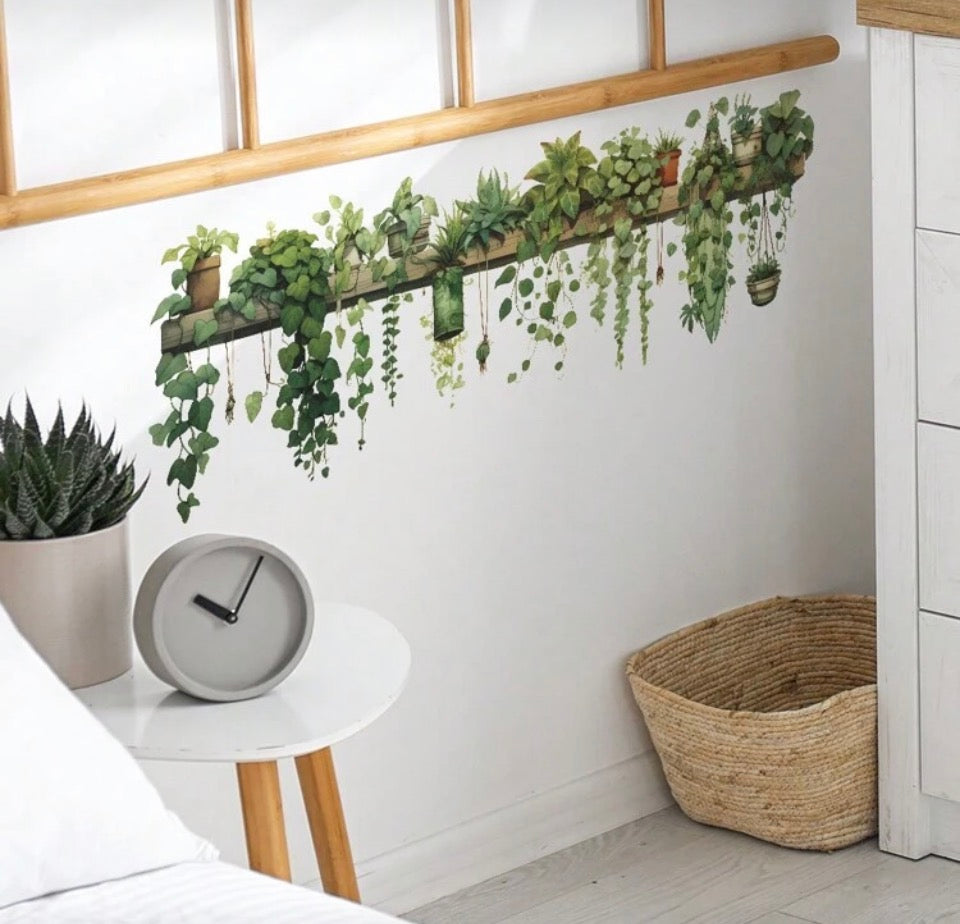 1pc Vinal Fresh Potted Green Plants & Vine Wall Decal Sticker