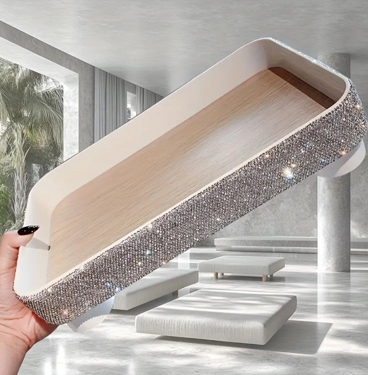 1pc Sparkling Faux Diamond Tray, Decorative Cosmetic & Jewelry Storage Organizer