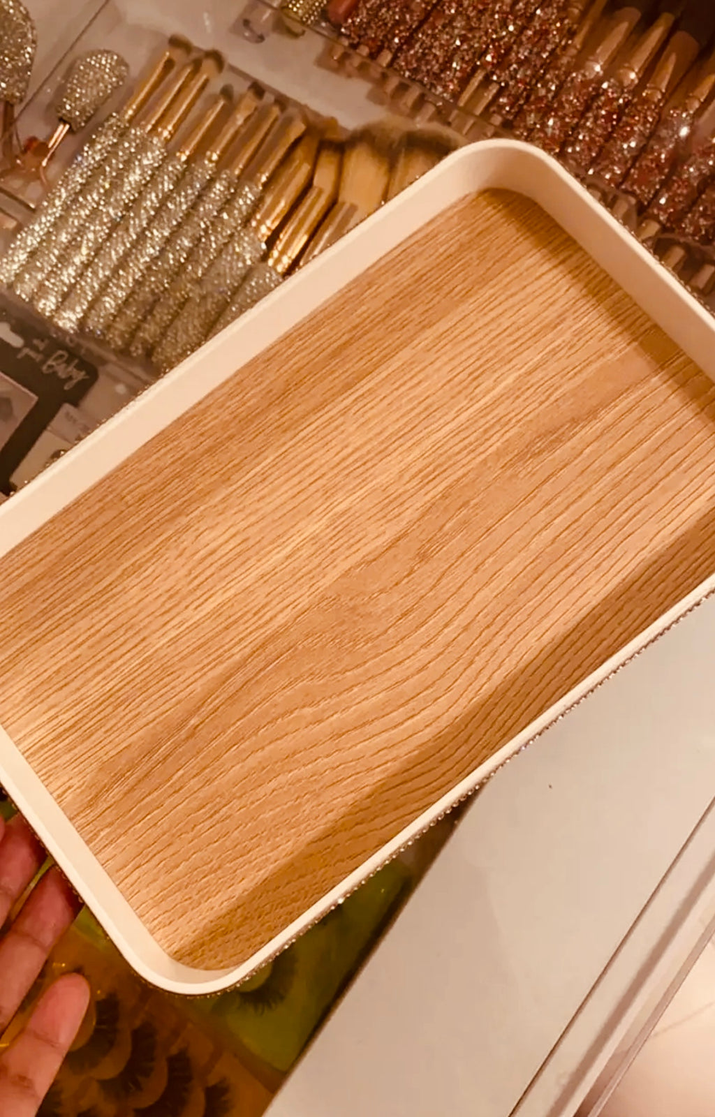 1pc Sparkling Faux Diamond Tray, Decorative Cosmetic & Jewelry Storage Organizer