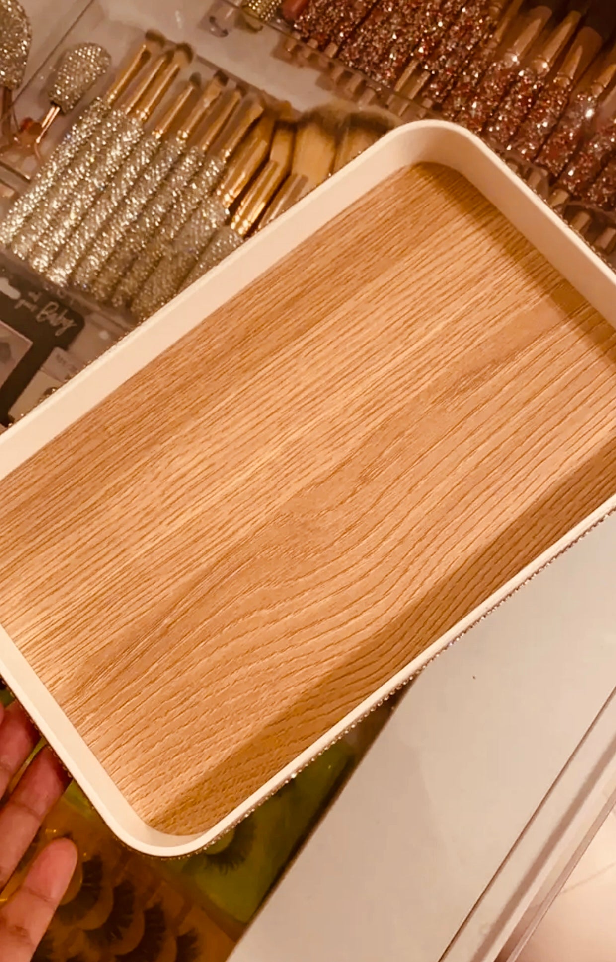 1pc Sparkling Faux Diamond Tray, Decorative Cosmetic & Jewelry Storage Organizer