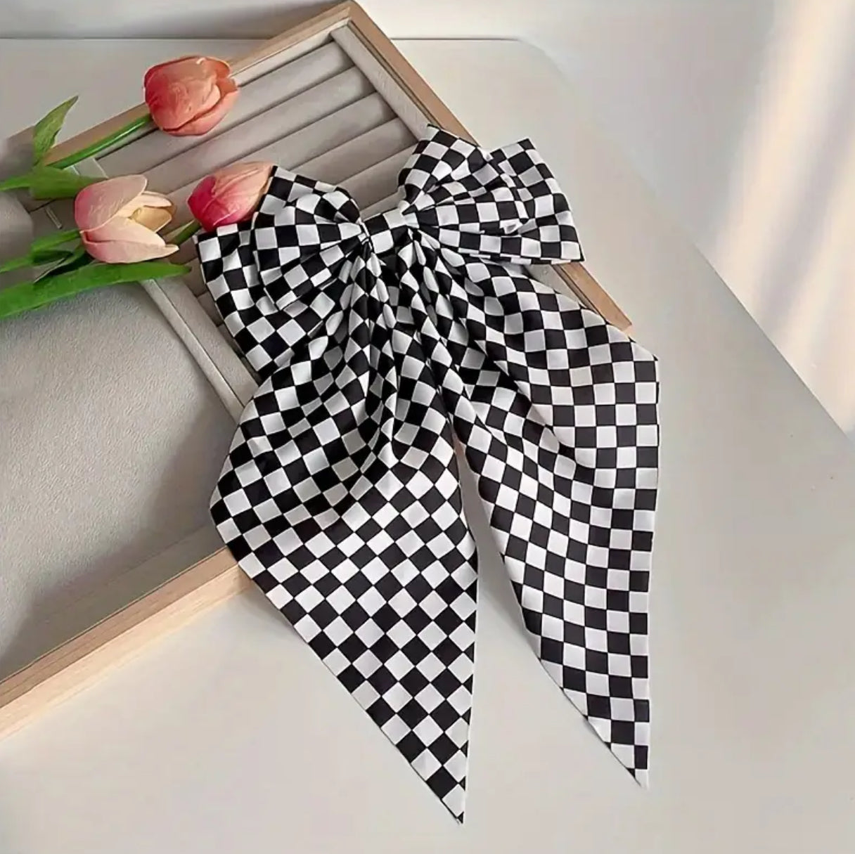 Checkered Decorative Bow Hair Clip Headwear 