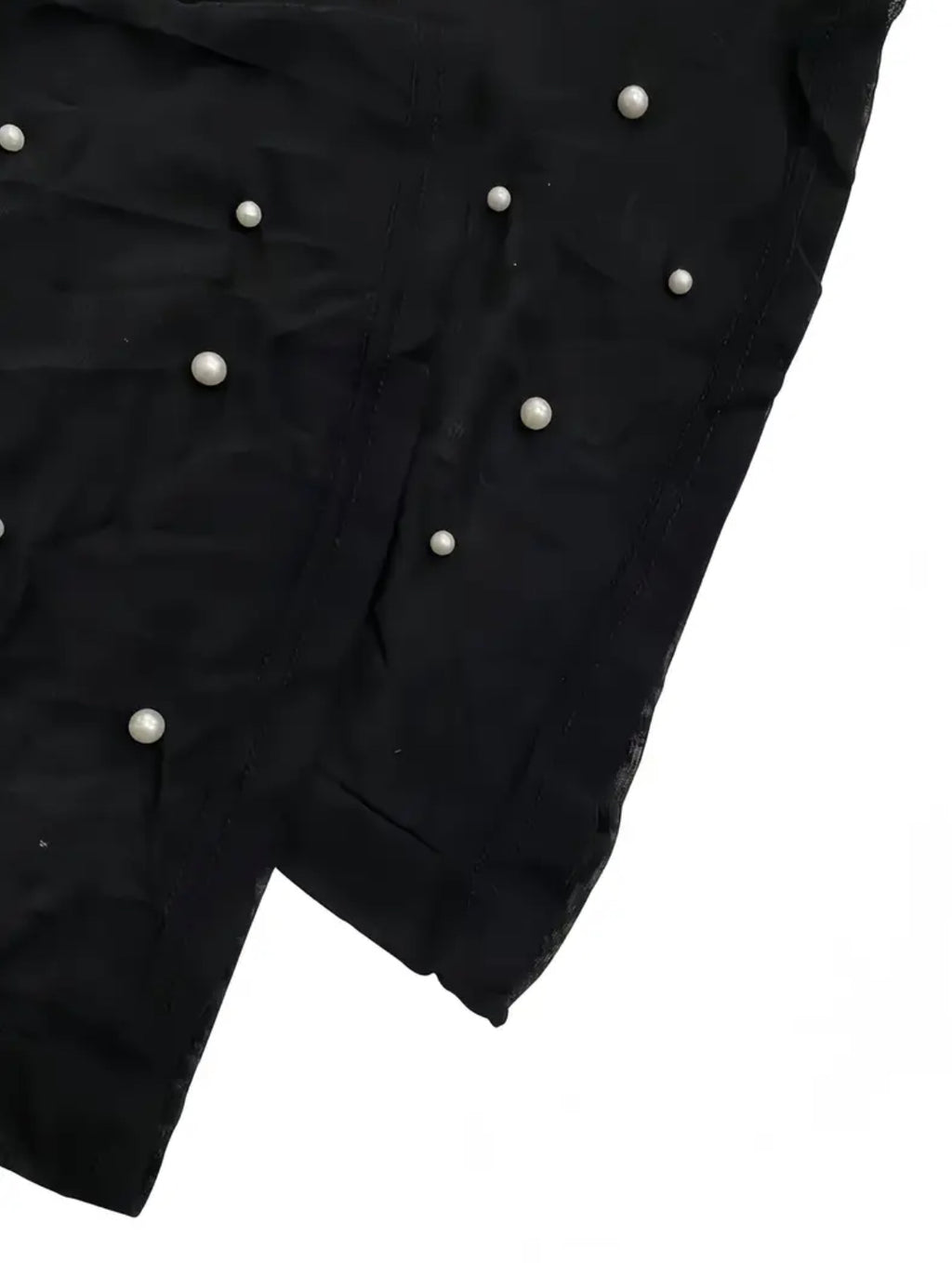 “Noir & Pearls” 2pcs Set Deep V-Neck Slim Fit Blazer + Sheer Mesh Pearl Embellished See-Through Pants