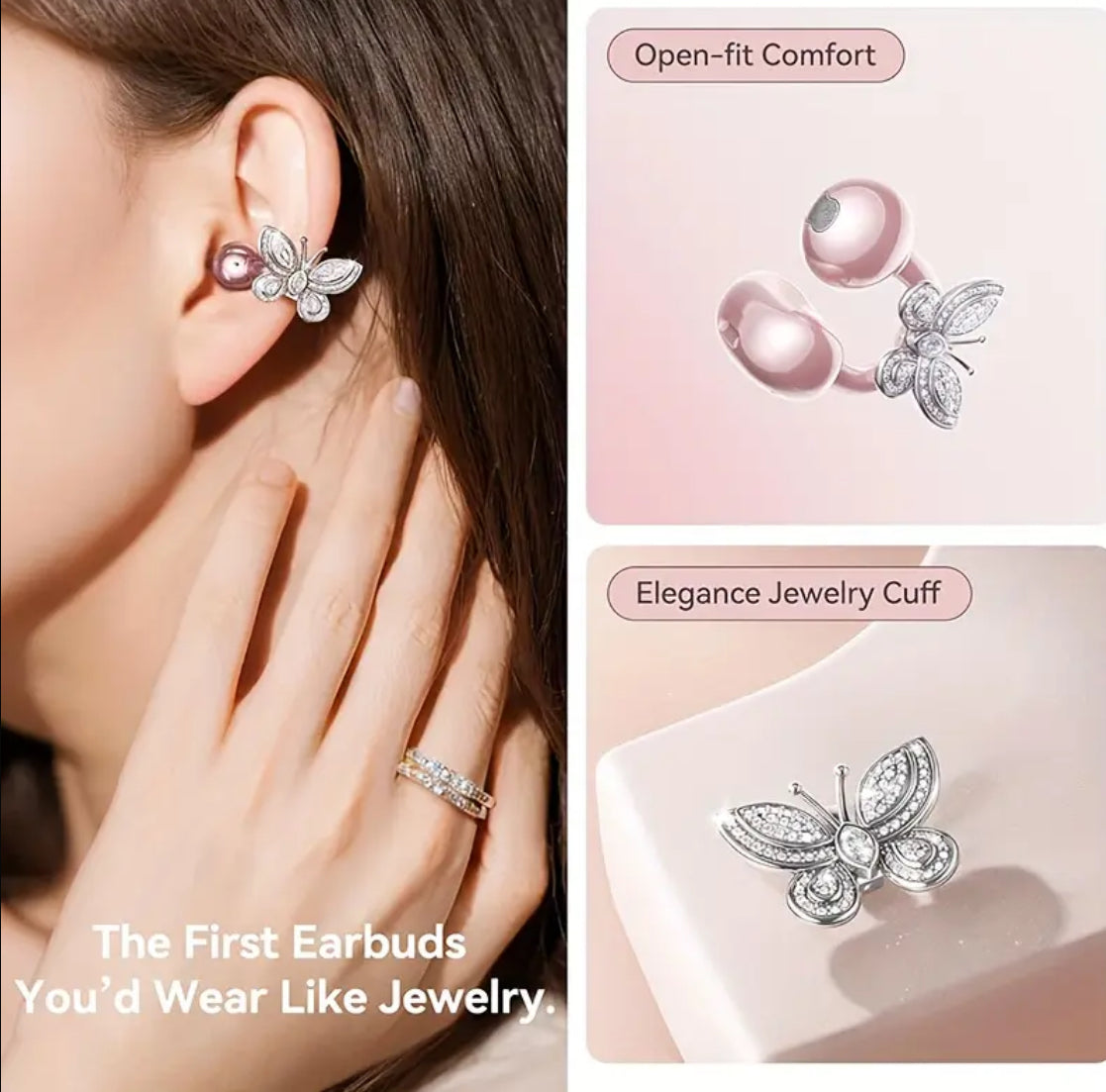 “Wireless Clip-on Earbuds” With Detachable Synthetic Gemstonestone Earrings