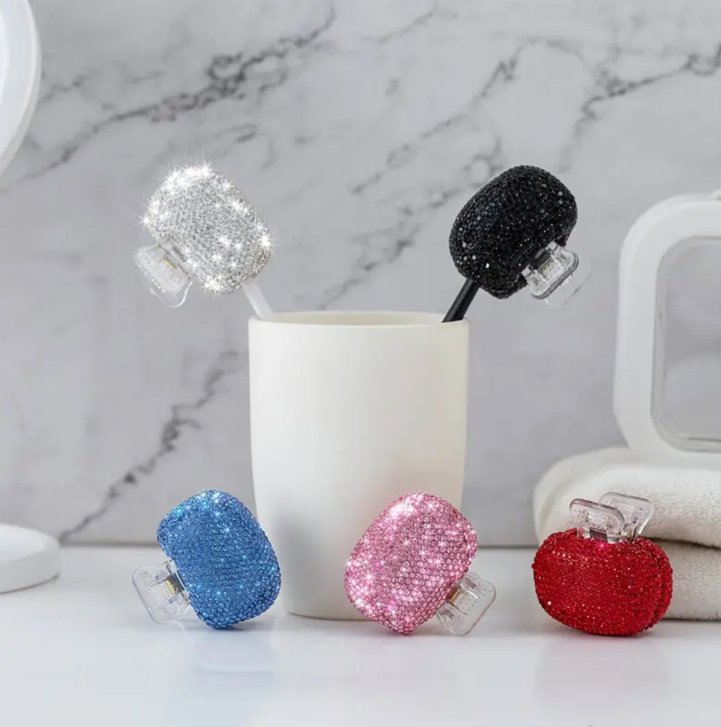 Rhinestone Tooth Brush Cover Cap with Snap-Fit Lid