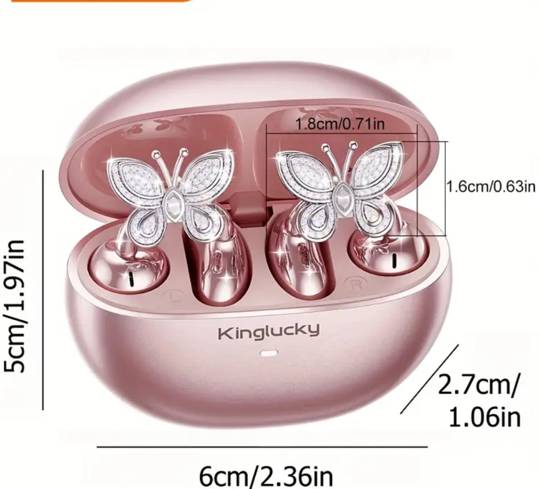 “Wireless Clip-on Earbuds” With Detachable Synthetic Gemstonestone Earrings