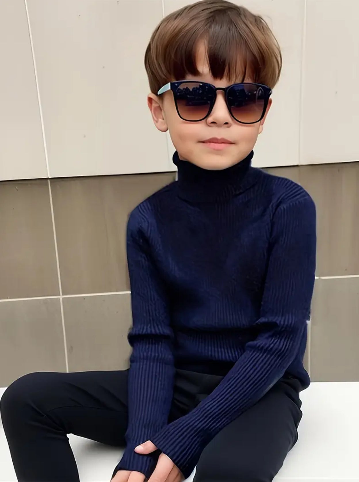 Boys Cable Knit Turtleneck Sweater