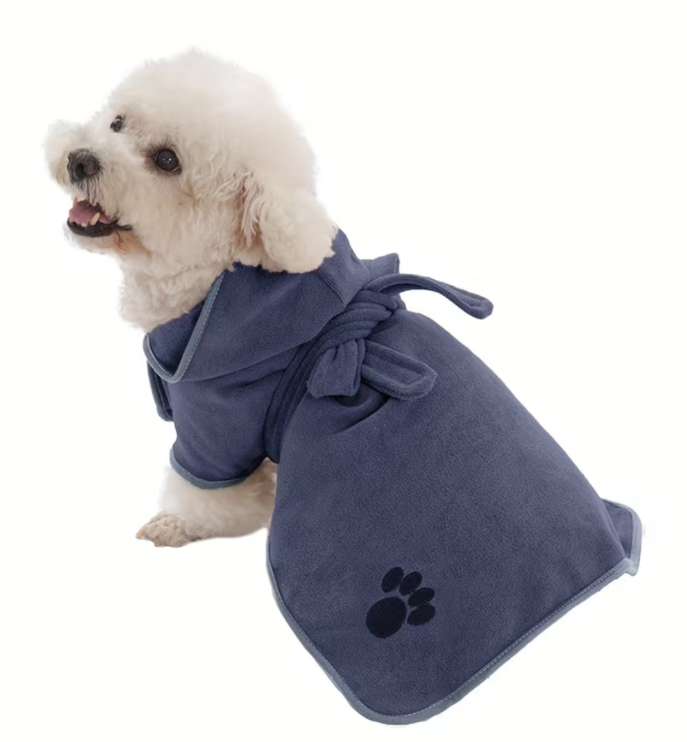 Paw Print Pet Robe 1pc- Adjustable Hook-and-Loop & Rope Closure, Machine Washable 