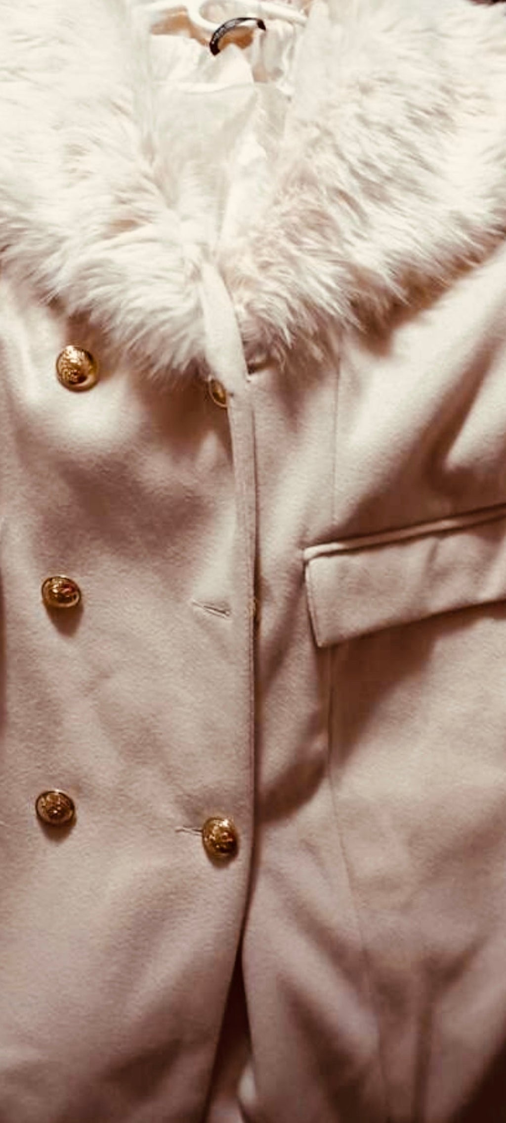 Sophisticated Beige Woven Faux Fur Overcoats with Gold Button Pockets Up To 4XL