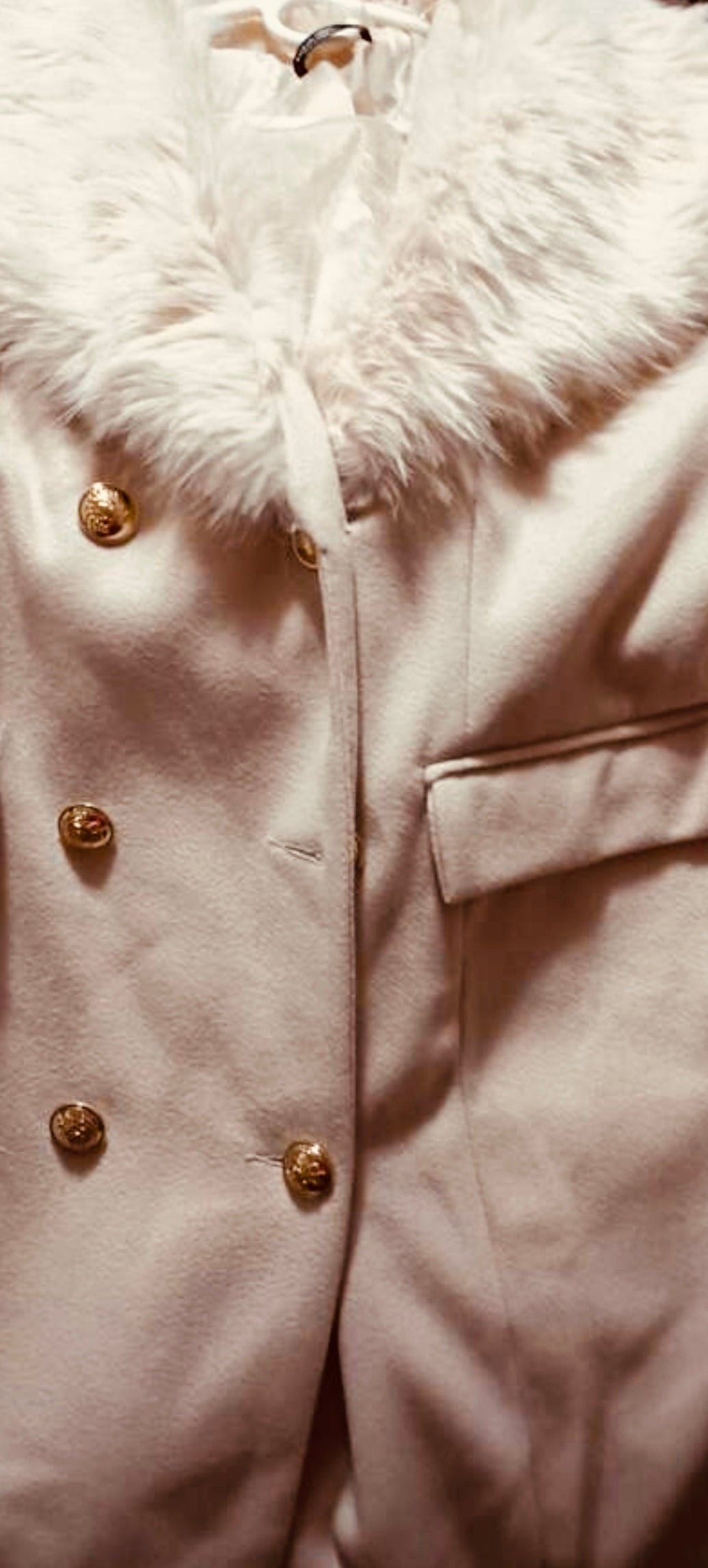 Sophisticated Beige Woven Faux Fur Overcoats with Gold Button Pockets Up To 4XL