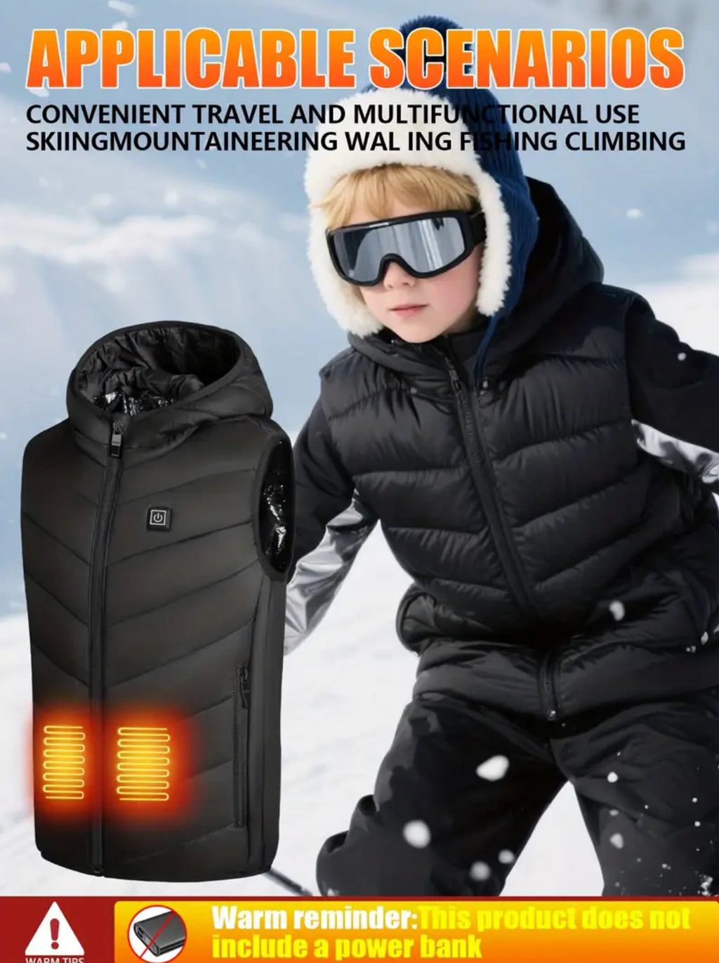 “Heated Kids Winter Vest” USB-Power Bank Compatible Connector (No Bank Included)