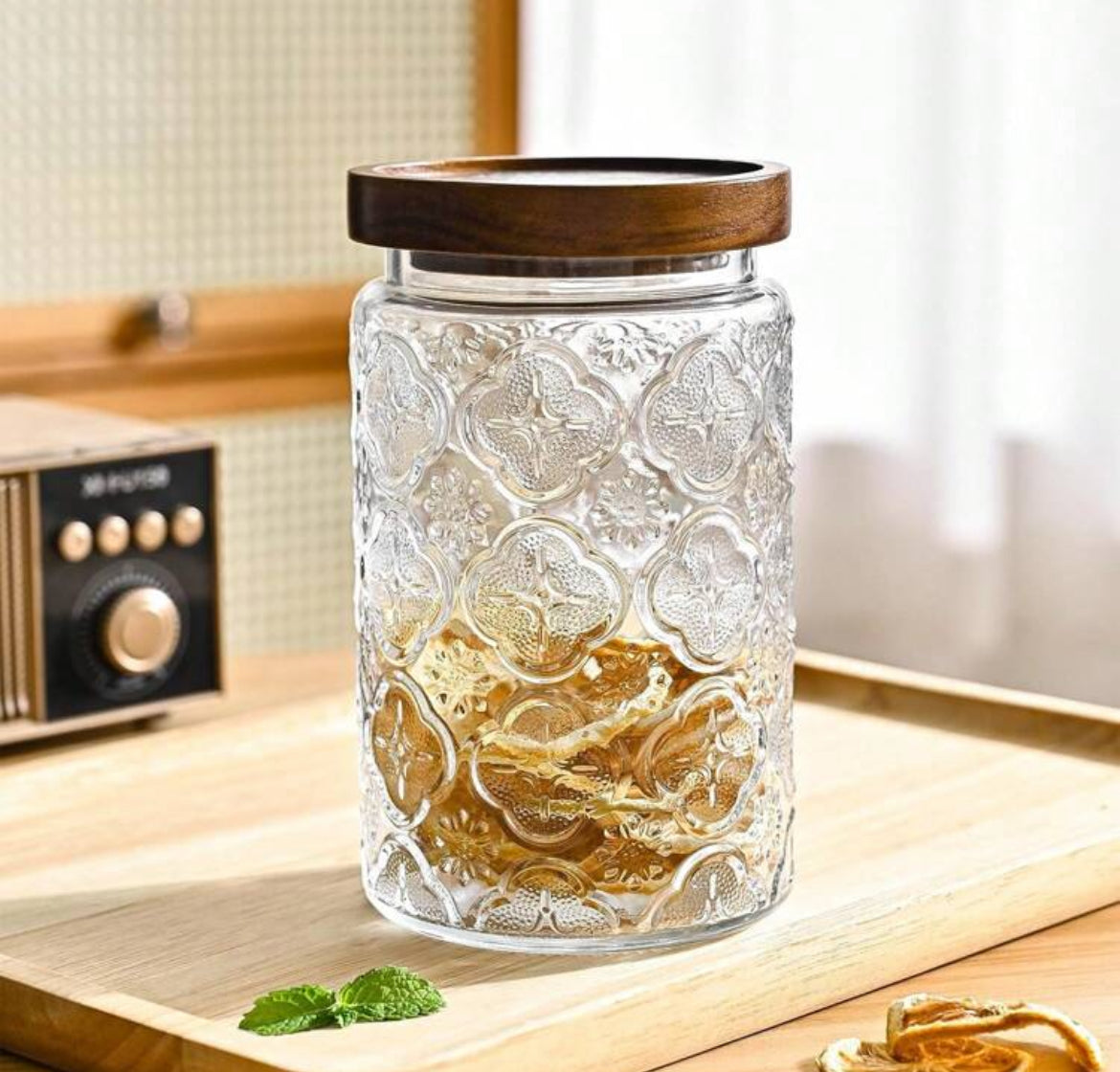 32oz Vintage Airtight Storage Jars Featuring a Vintage Carved Design With Lid, Glass Storage Containers  