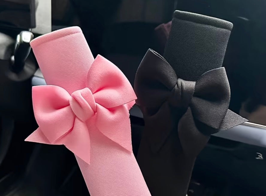 2 Car Seat Belt Covers Adorned with Bows