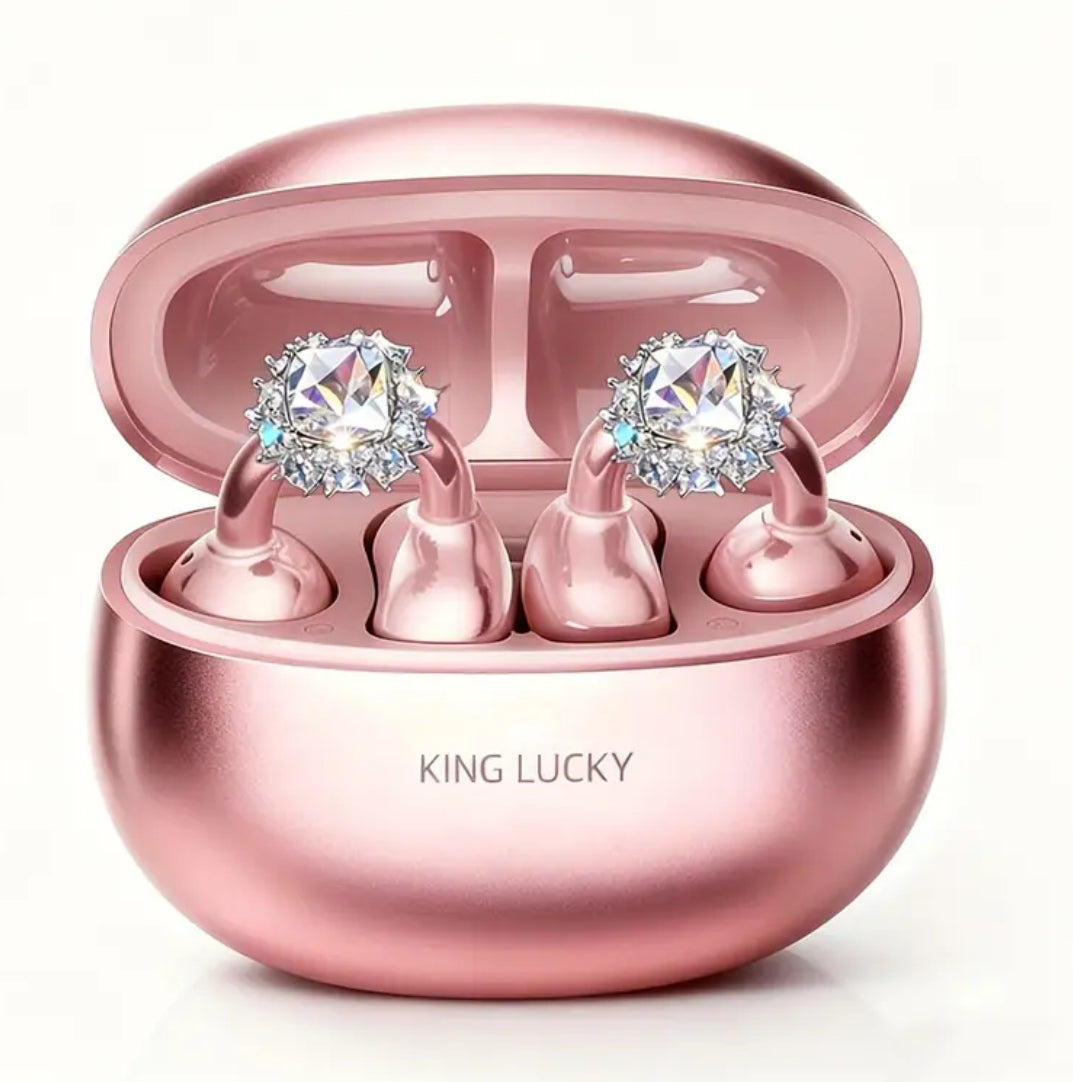 “Wireless Clip-on Earbuds” With Detachable Synthetic Gemstonestone Earrings