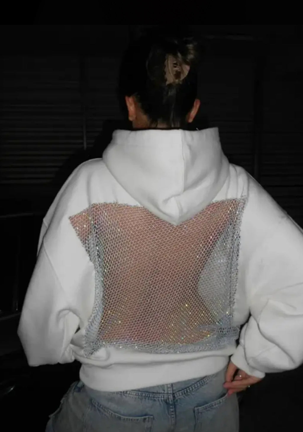 “Diamonds & Sweatshirts” Winter Warm Hooded Sweatshirt - Backless Open Mesh Design