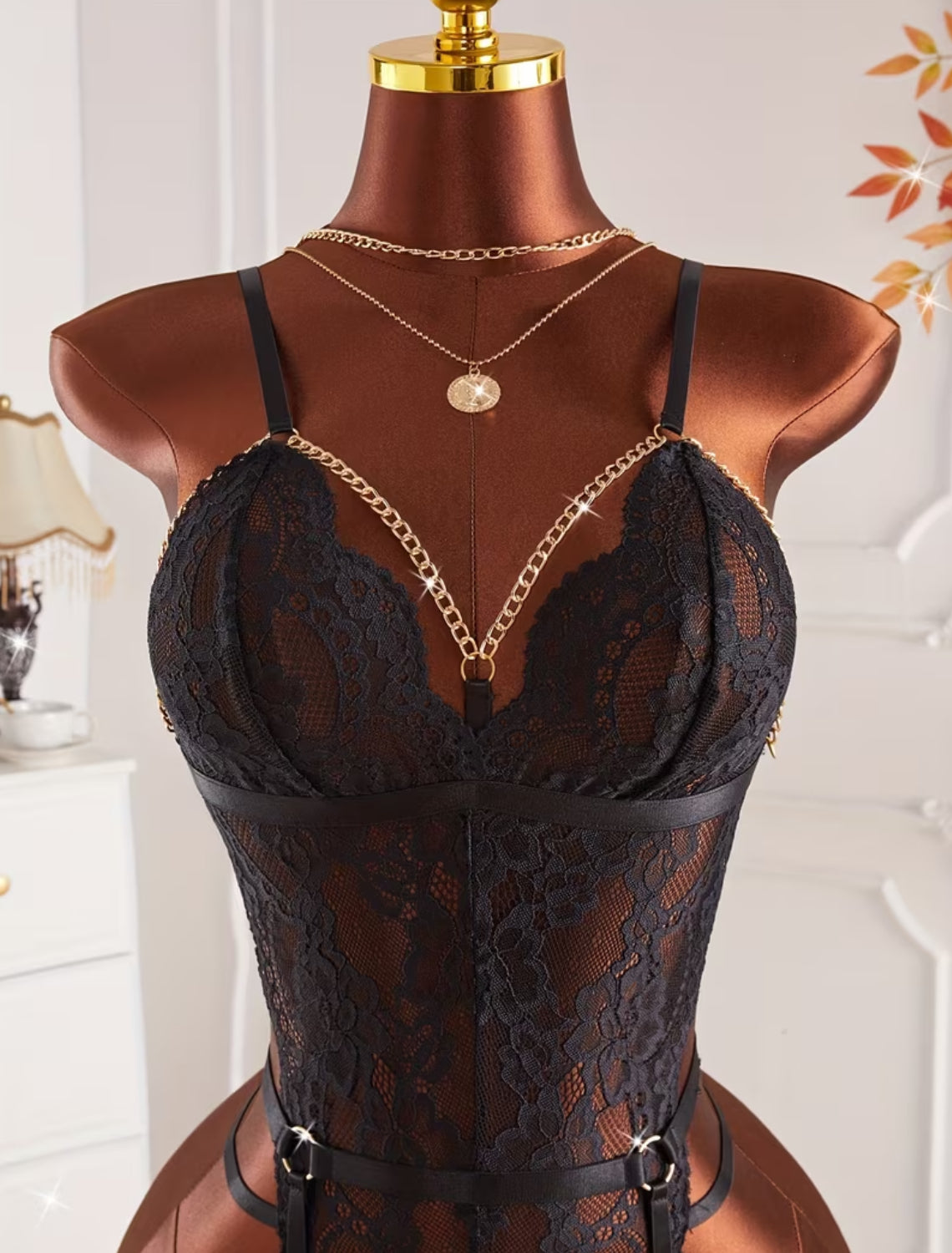 Women's “Lace Chain and Garter” One Piece Sexy Body Shaping Lingerie  