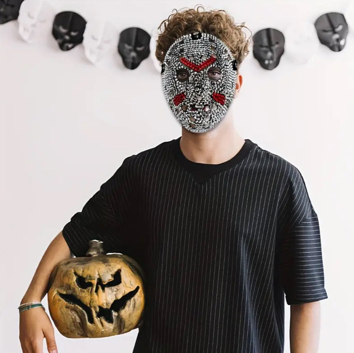 Jason Voorhees- Friday the 13th Mask Handcrafted with Sparkling Rhinestone & Metallic Accents 