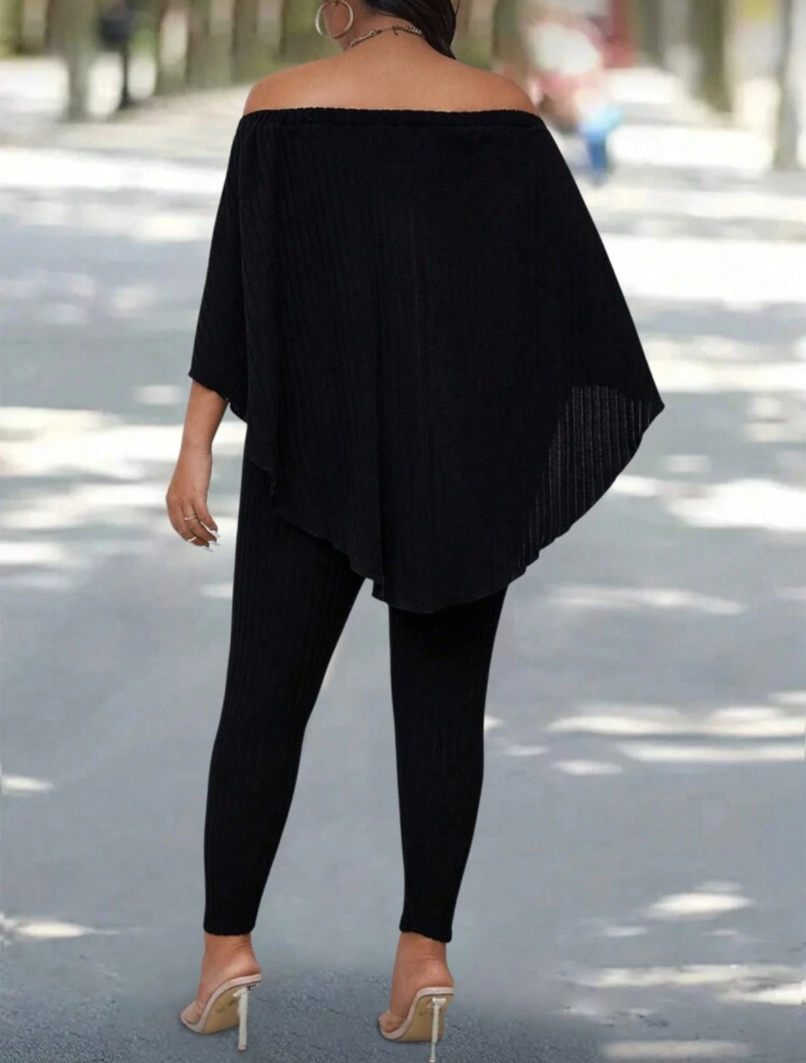 Plus Posh Curves Ribbed Beaded Off Shoulder Top And Leggings Two Piece Set