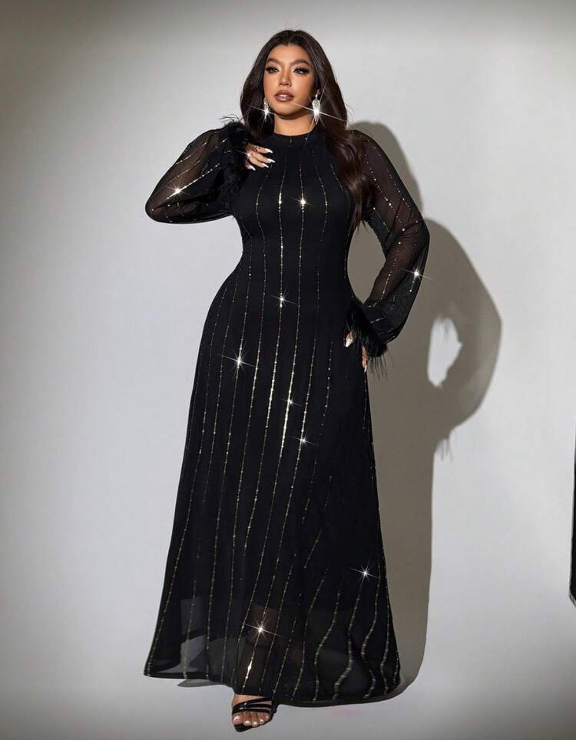 Plus Size Slim Fit Metallic Foil Mesh Dress