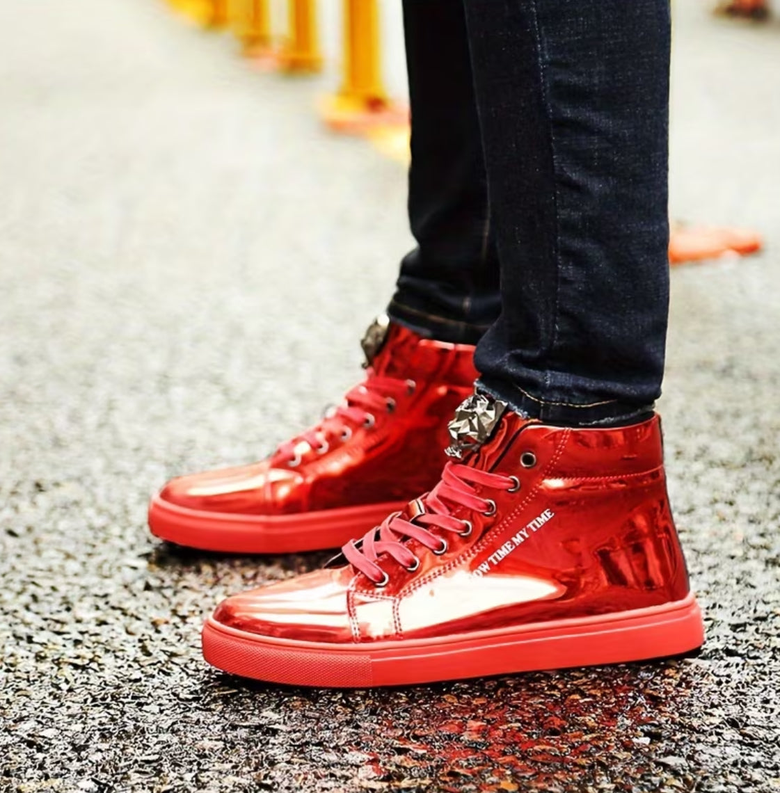 Men's Metallic High-Top Urban Streetwear Sneakers | Lace-Up Closure