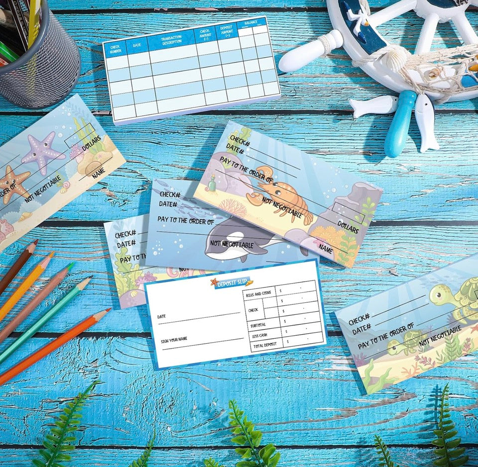 Toy Checks For Kids 300 Sheets Checkbook with Pretend Deposit Slip and Check Register