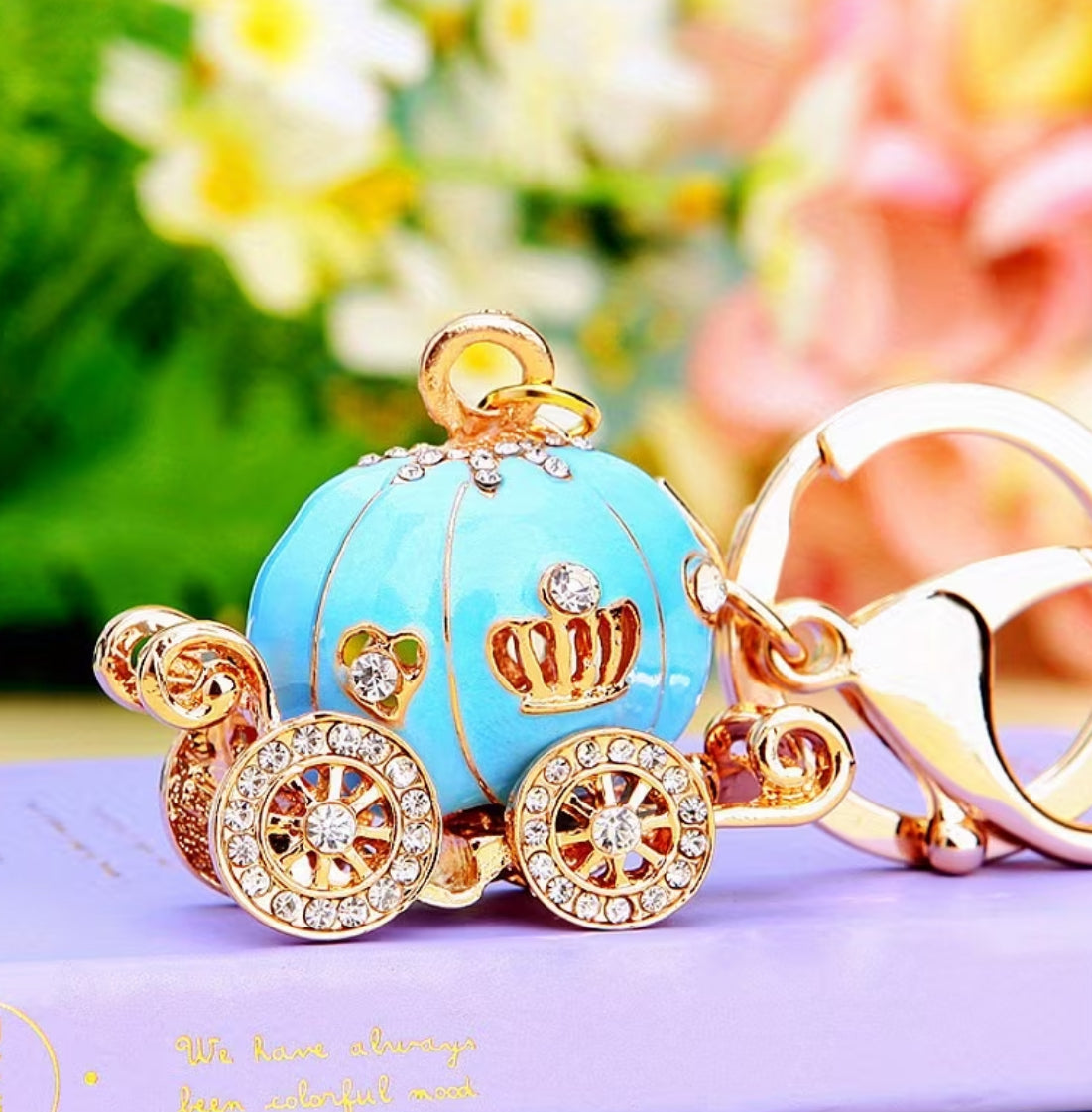“Cinderella” Enchanting Diamond Inlaid Pumpkin Carriage Pendant with Number Plate Keychain