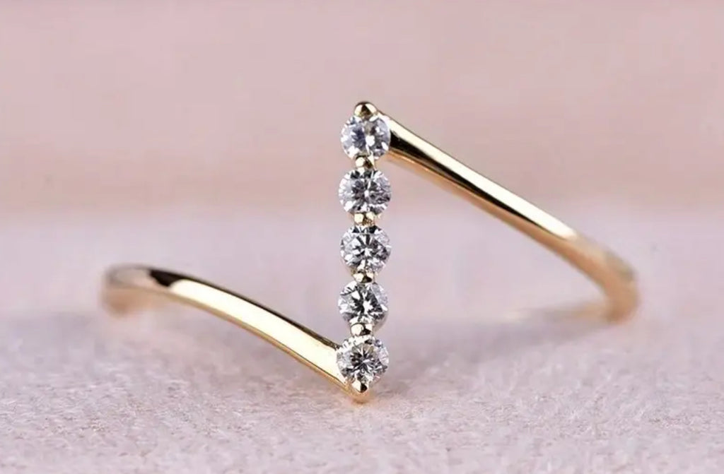 Minimalist Design Cubic Zirconia Accents Luxury Thin Ring - 18K Golden Plated