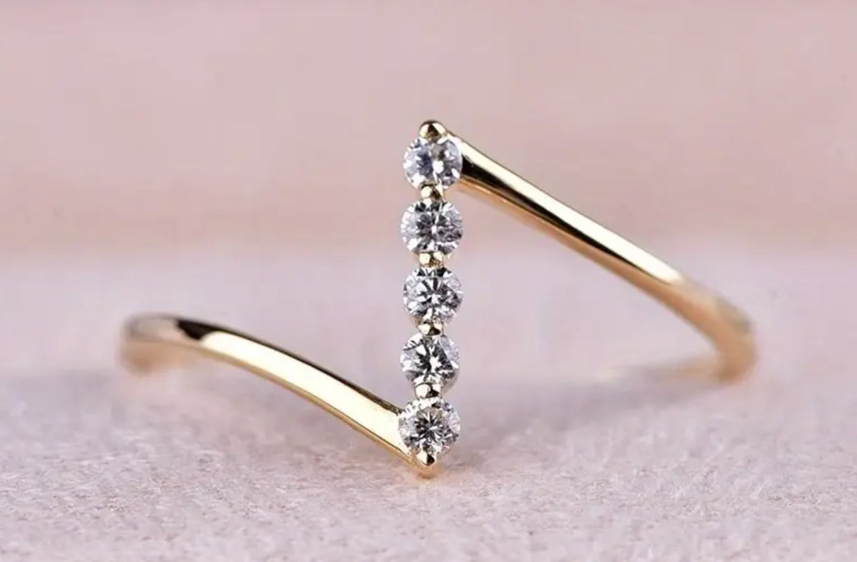 Minimalist Design Cubic Zirconia Accents Luxury Thin Ring - 18K Golden Plated