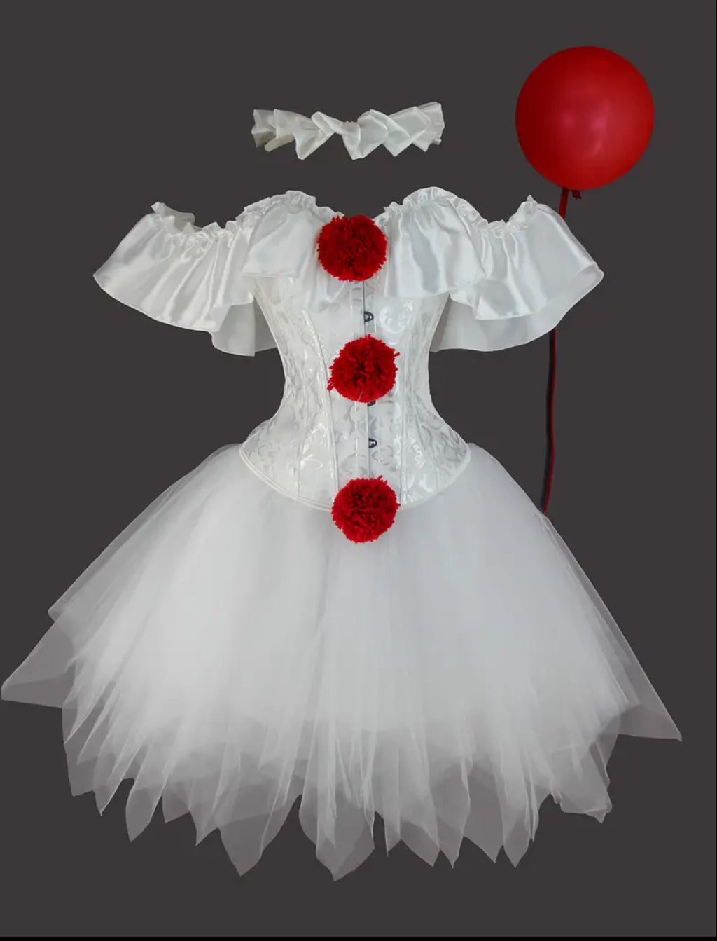 IT “Georgie” Clown Three-Piece Costume Set + CORSET / TUTU Skirt & Scarf