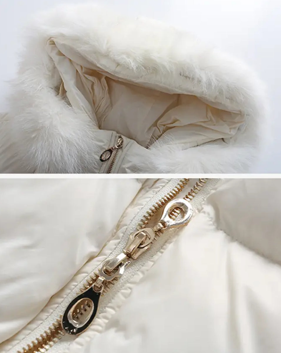 Kids Winter Parka Jacket with Hooded Fur Collar, Full-Zip Closure