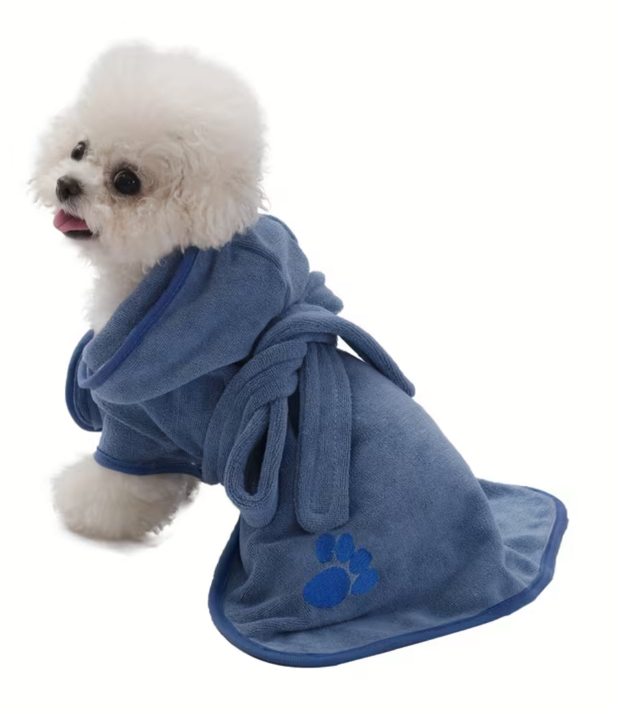 Paw Print Pet Robe 1pc- Adjustable Hook-and-Loop & Rope Closure, Machine Washable 