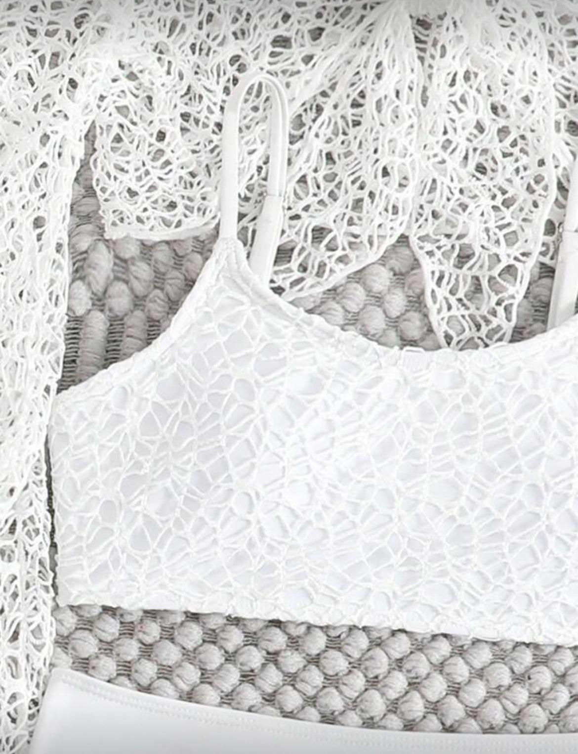 4pcs Tween Girl Beach Bikini Set With Flared Sleeve Cover Up Top & Cover Up Pants Set 