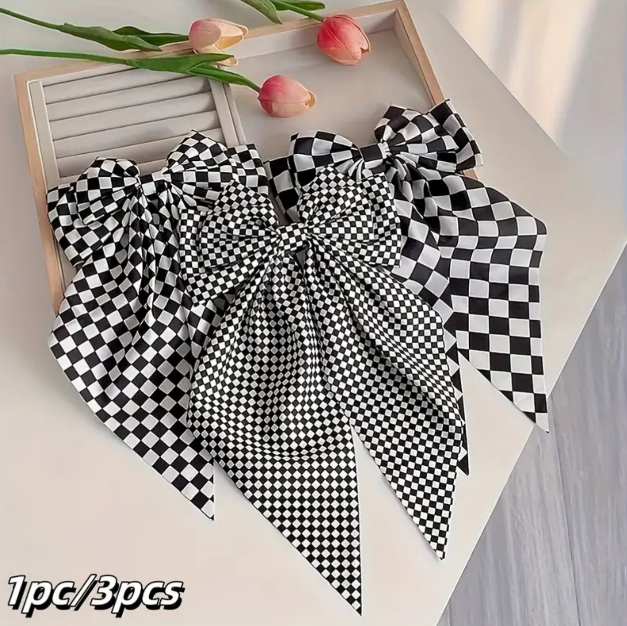 Checkered Decorative Bow Hair Clip Headwear 