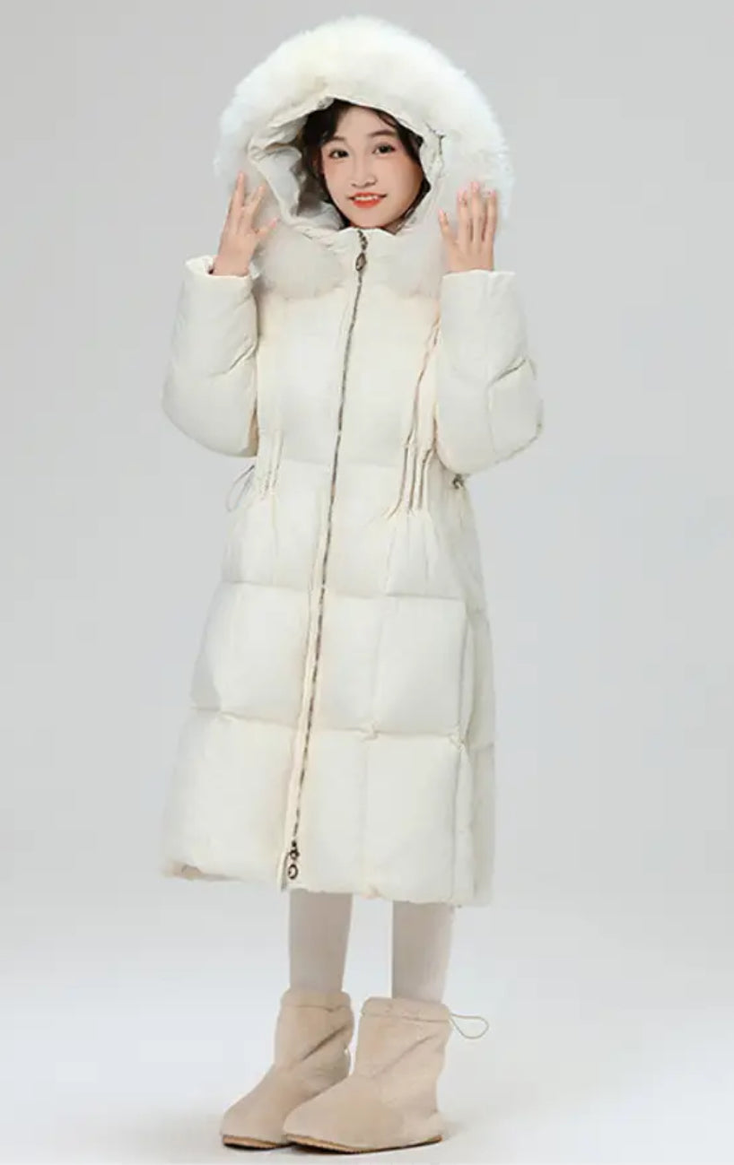 Kids Winter Parka Jacket with Hooded Fur Collar, Full-Zip Closure
