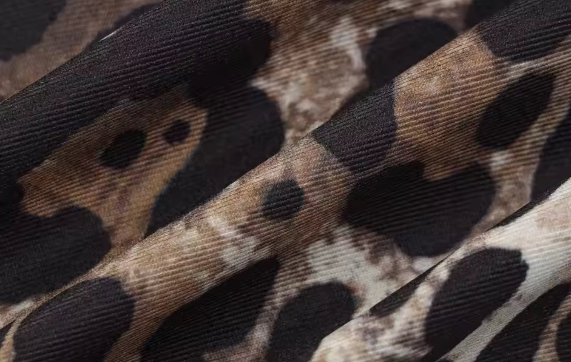 Cheetah / Leopard Print Swing Collar Sleeveless Sexy Maxi Slit Dress