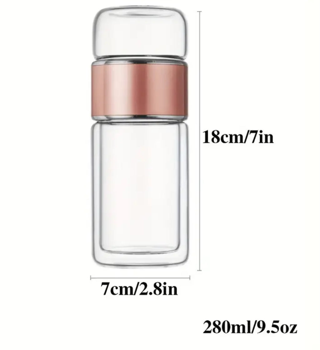 Double Walled Glass Tea Portable Bottle With Infuser |9.5 oz