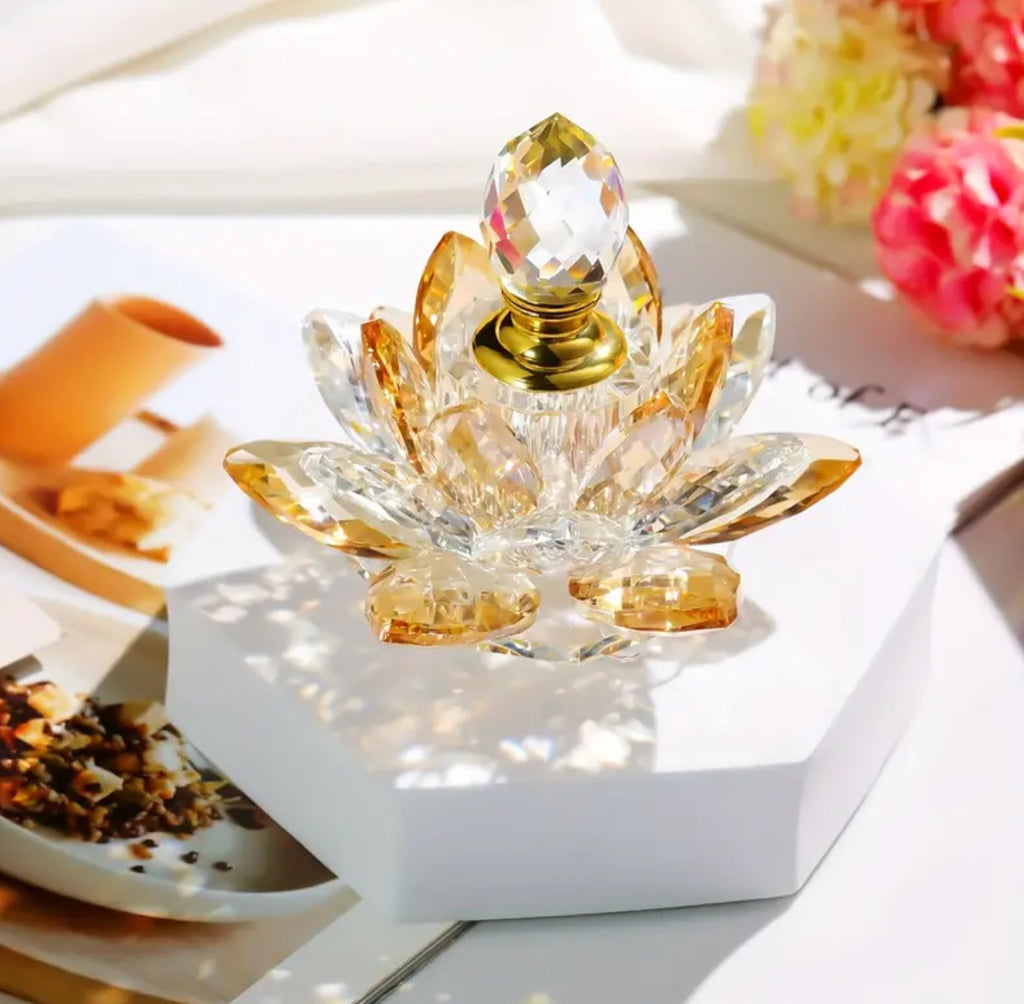 Crystal 1pc Elegant Lotus-Shaped Crystal Glass Perfume Bottle | Decorative Tabletop Ornament