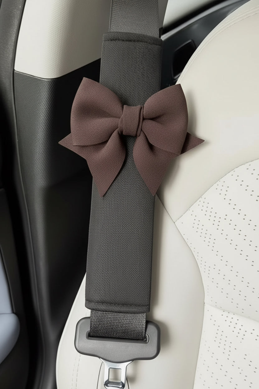 2 Car Seat Belt Covers Adorned with Bows