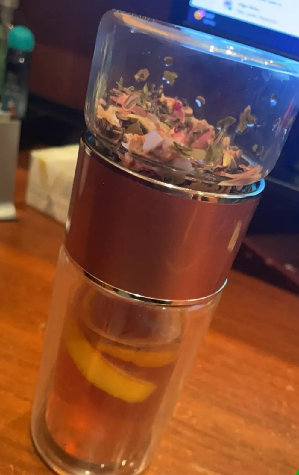 Double Walled Glass Tea Portable Bottle With Infuser |9.5 oz