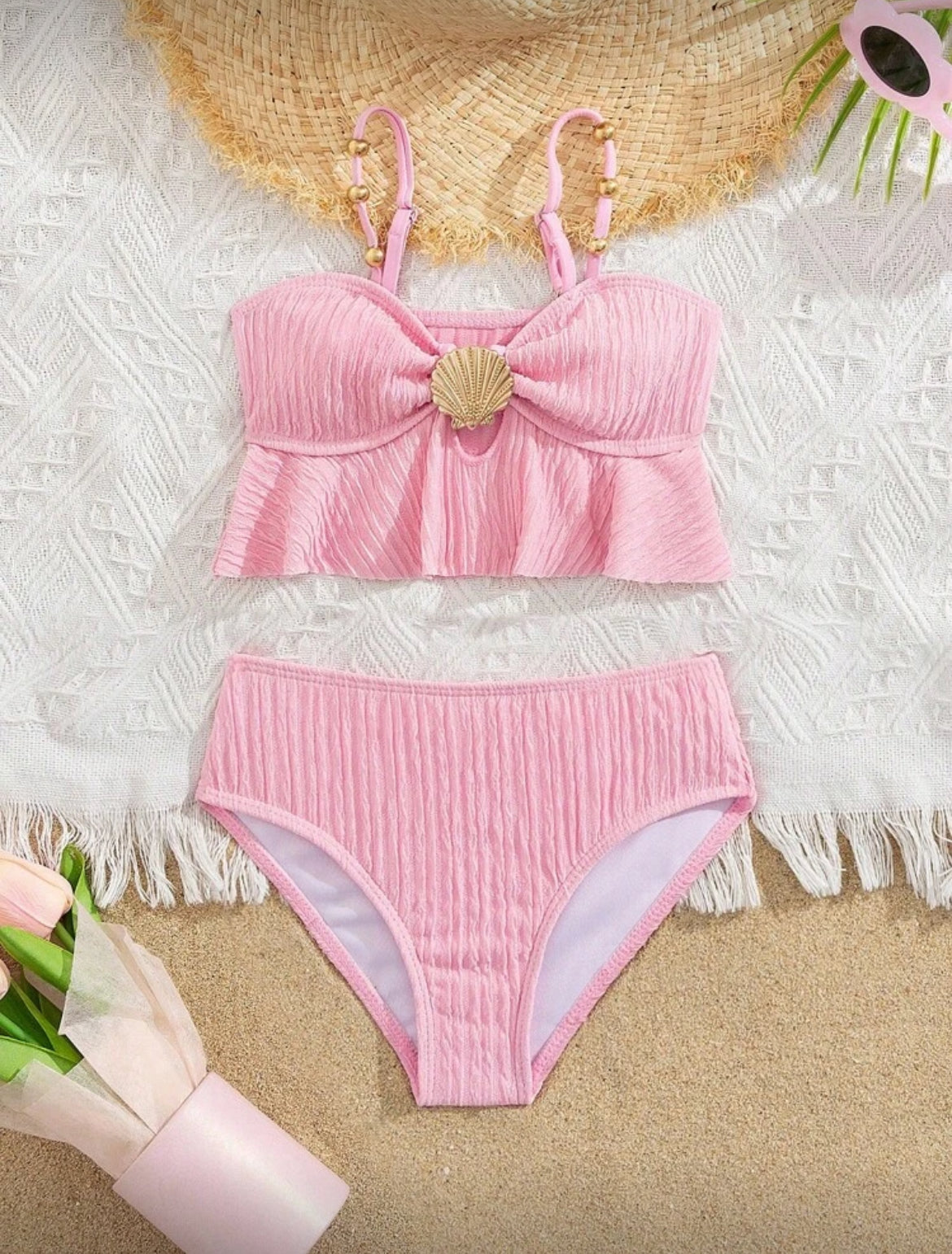 Girls Mermaid Shells Swimsuit With Matching Bottom 